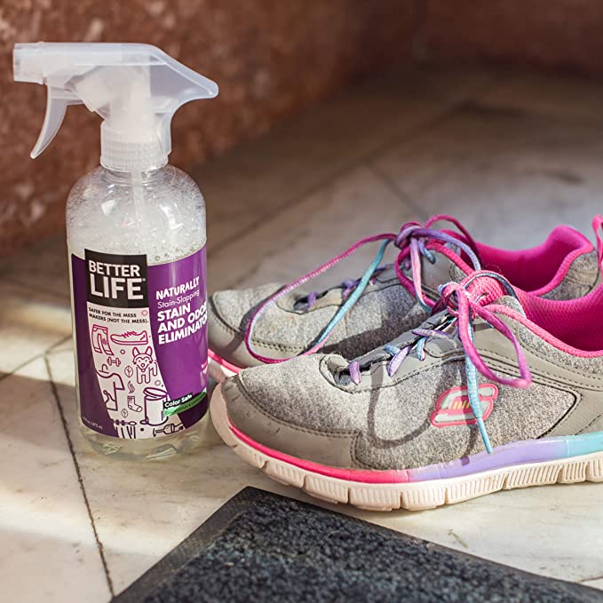 Better Life Stain and Odor Eliminator with a pair of shoes.